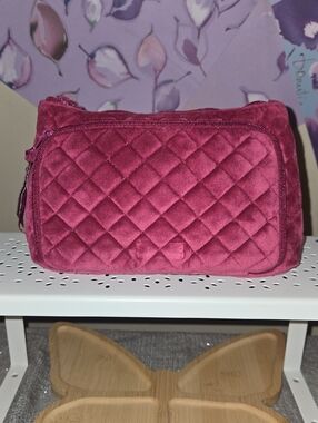 Vera Bradley Quilted Velvet Travel Cosmetic Bag - Raspberry Pink